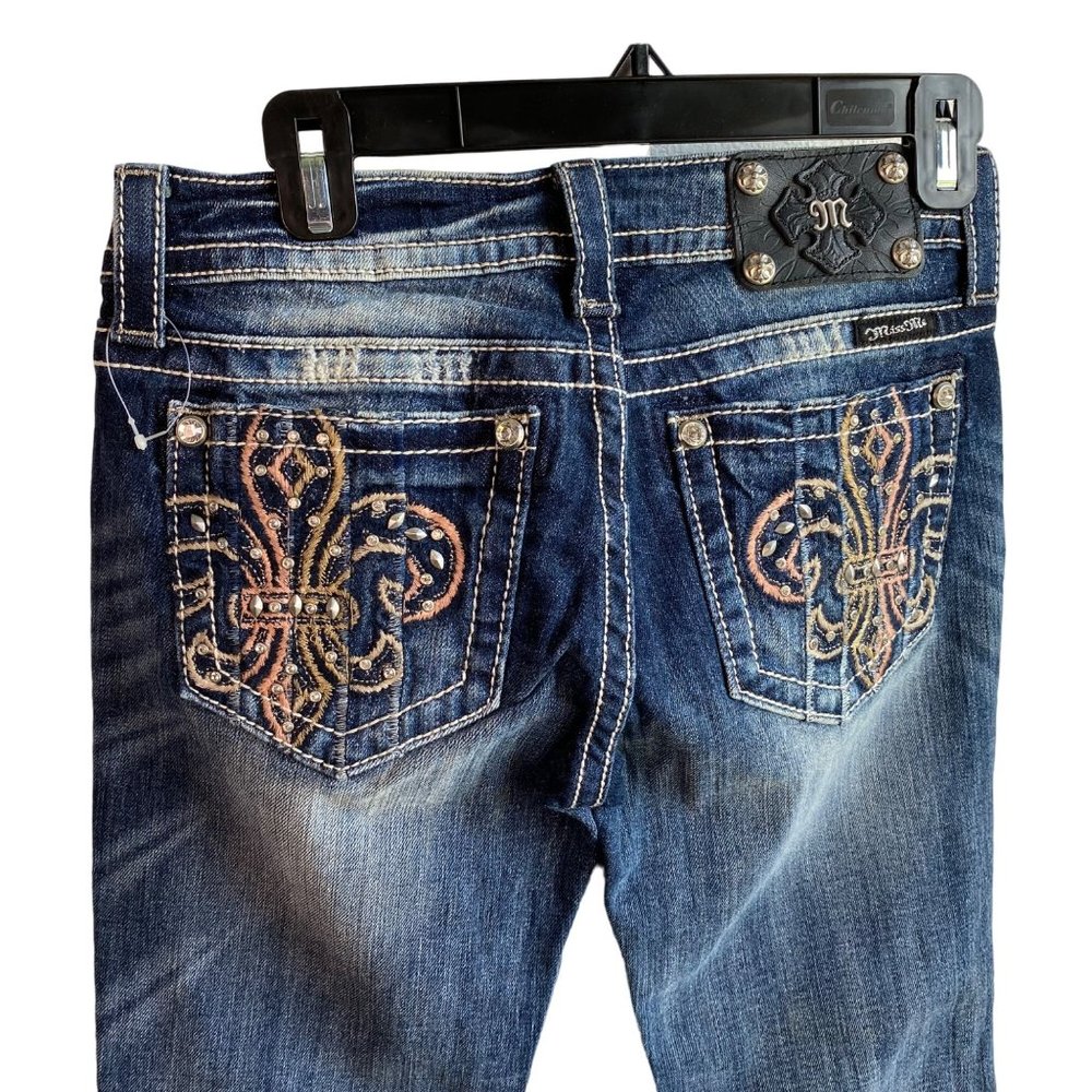 New Miss Me Jeans Women’s Sz 26 skinny Denim embroidered fleur de‎ lis Pockets